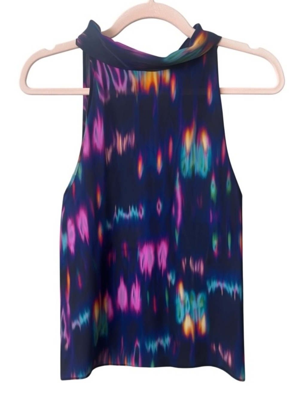 Generation Love Kaylee Tie Silk Halter Top Navy Multi Abstract NWT Medium - Picture 2 of 8